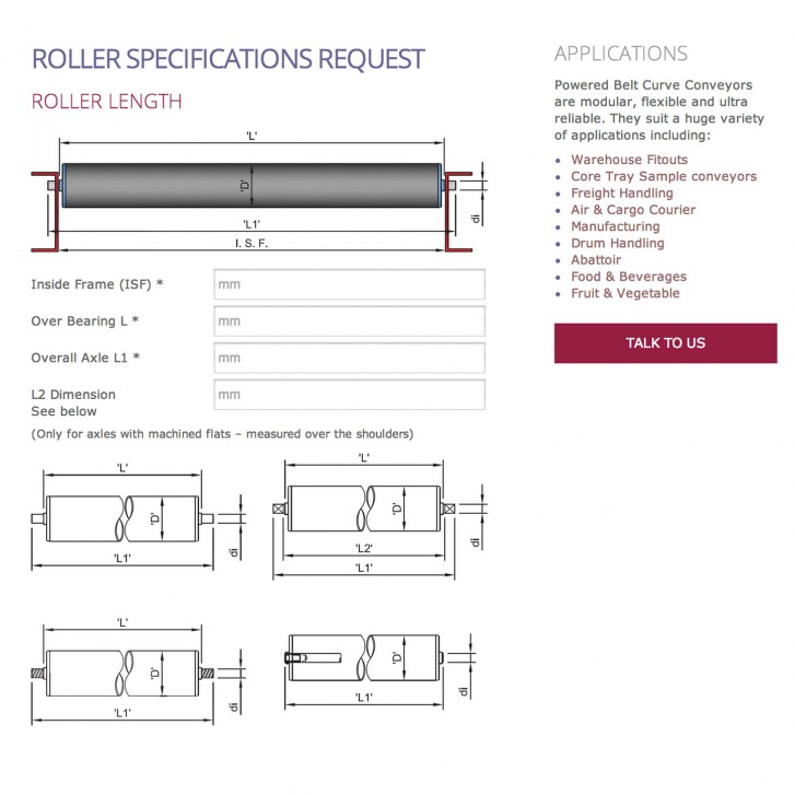 Roller specification request form
